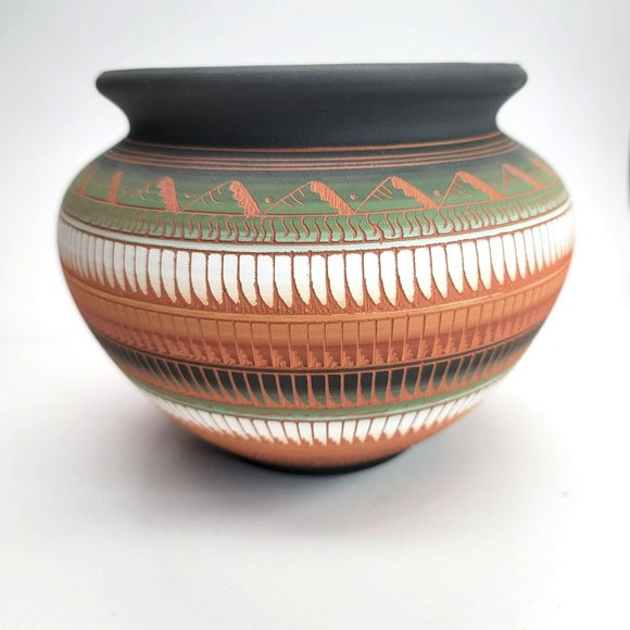 Native American Navajo Vase Pot by C. Buralli Terra Cotta Multi-Color 1996 DH606 - Picture 2 of 15